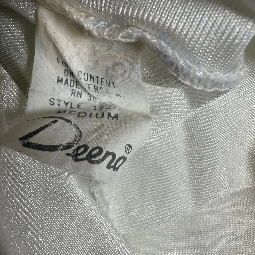 Vintage Deena White Pink Floral‎ Lace Trim Nylon Nightgown Sleep Dress Medium